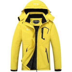 Women's Mountain Windbreaker Waterproof Yellow Ski Snow Hooded Jacket Coat